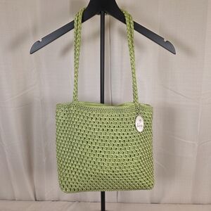 Lina Green Crochet Tote Bag Y2K Boho Knit Shoulder Purse